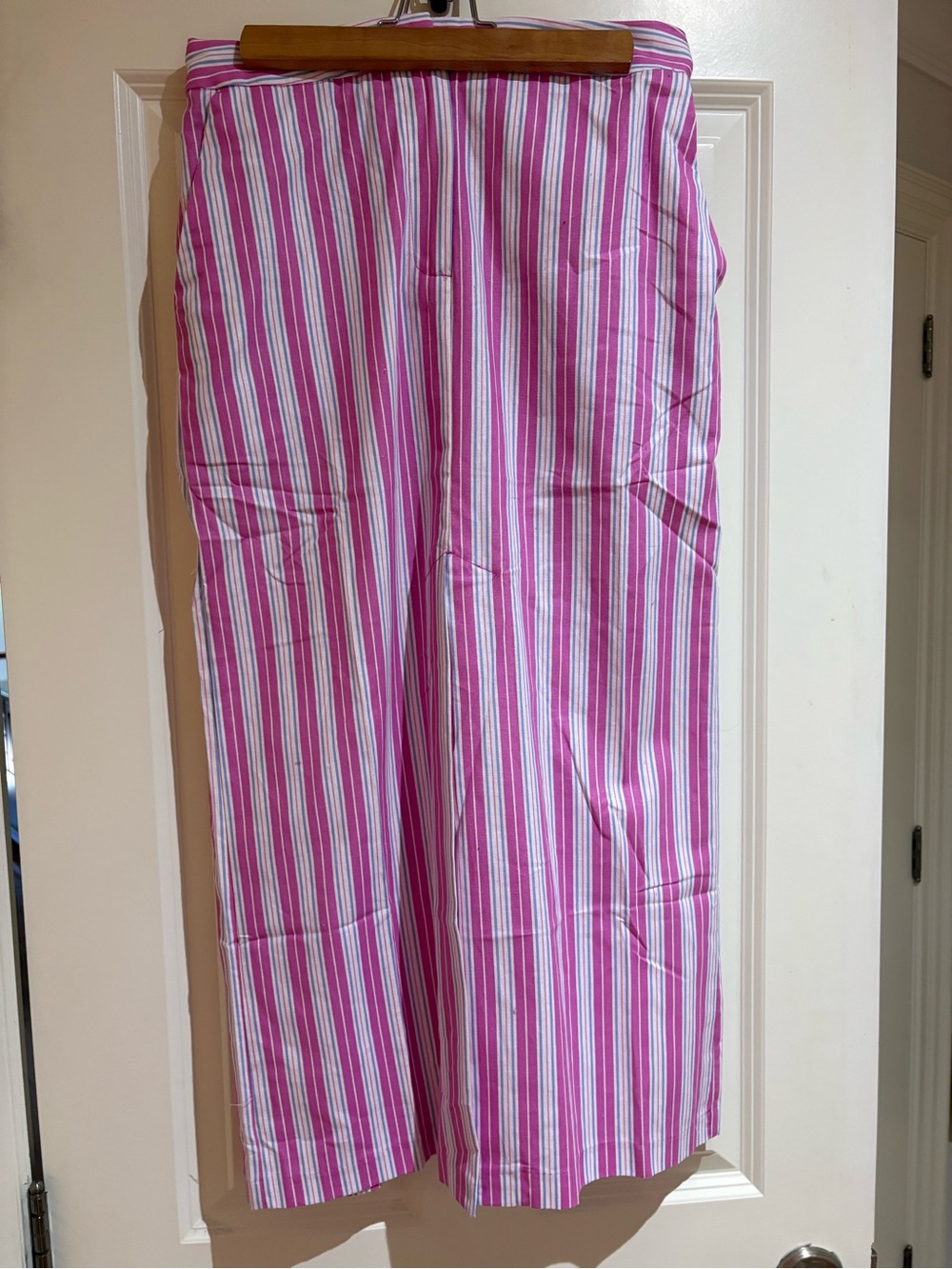 Mango Pink and White Striped Midi Skirt